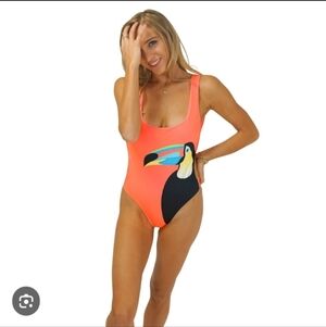 Kenny Flowers Rio toucan One Piece Swimsuit  Side Cut Out